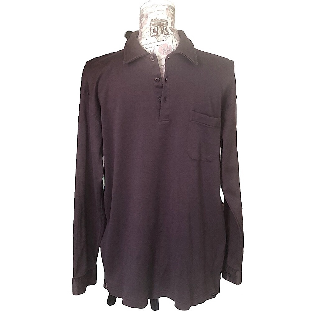Alex Cannon brown long sleeve brushed 100 cotton knit polo shirt Size S 41 chest